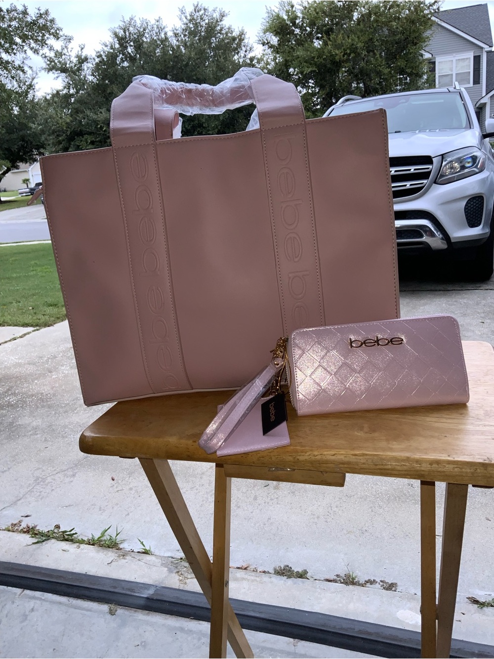 bebe Blush Pink Tote with Matching Quilted Wallet and Card Holder